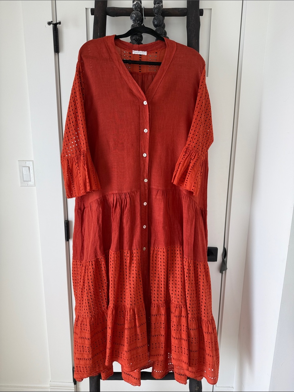 Made in Italy , Linen and eyelet maxi dress